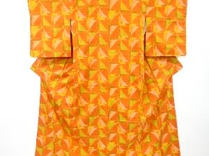 幾何学模様織出し手織り紬着物